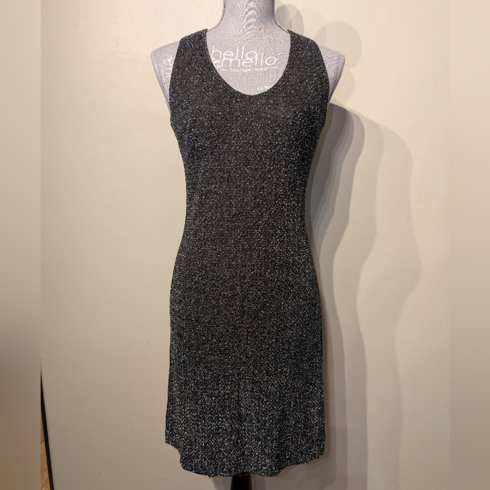 Andrea Polizzi for Rex Lester Vintage 90s Metallic Cocktail Dress Grey Silver 4